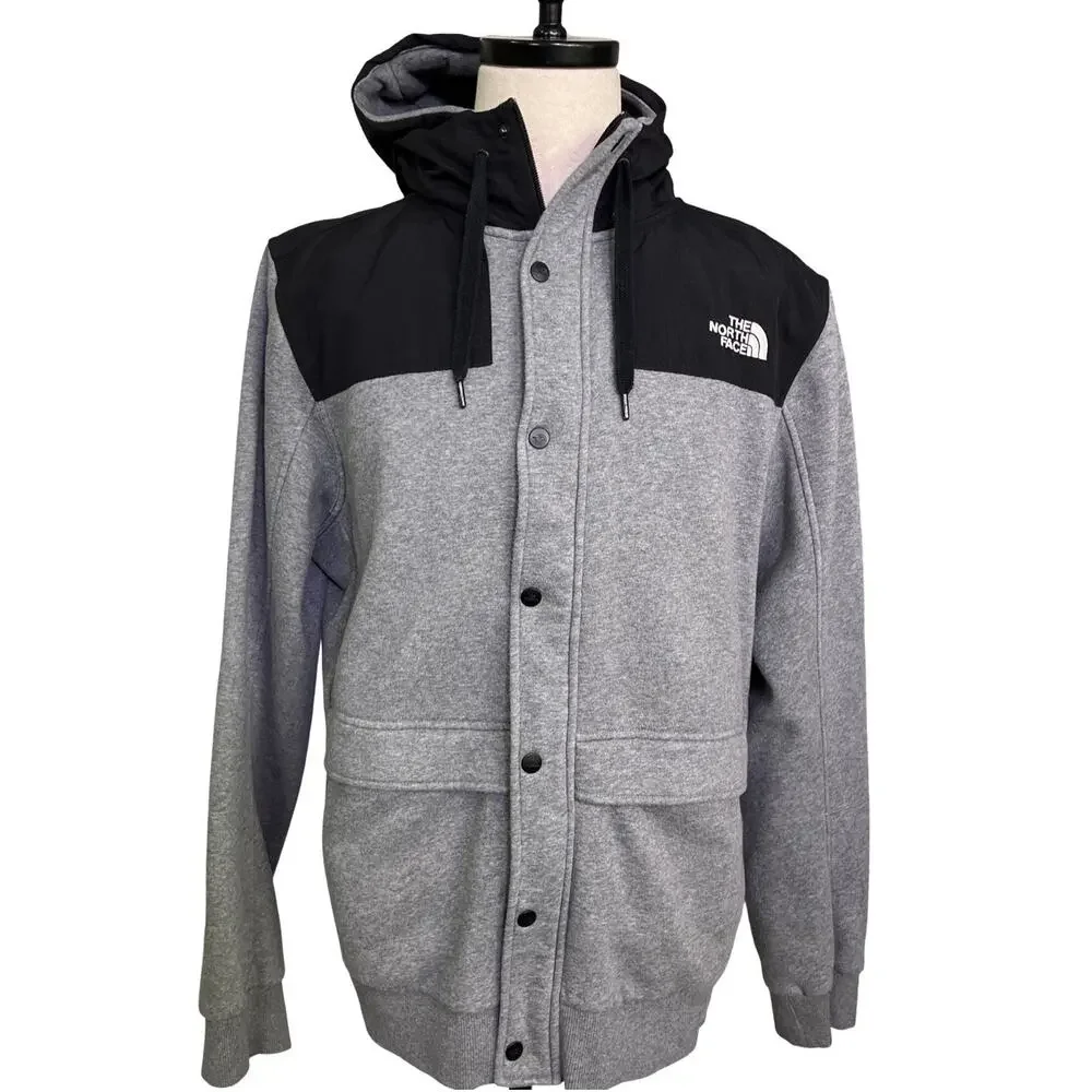The North Face Rivington II Mens XL Gray Snap Front Hooded Jacket Cotton Blend